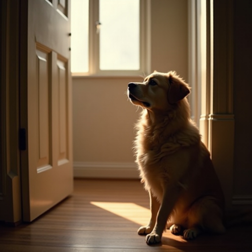 de hond jankt om naar buiten te gaan maar doet niets