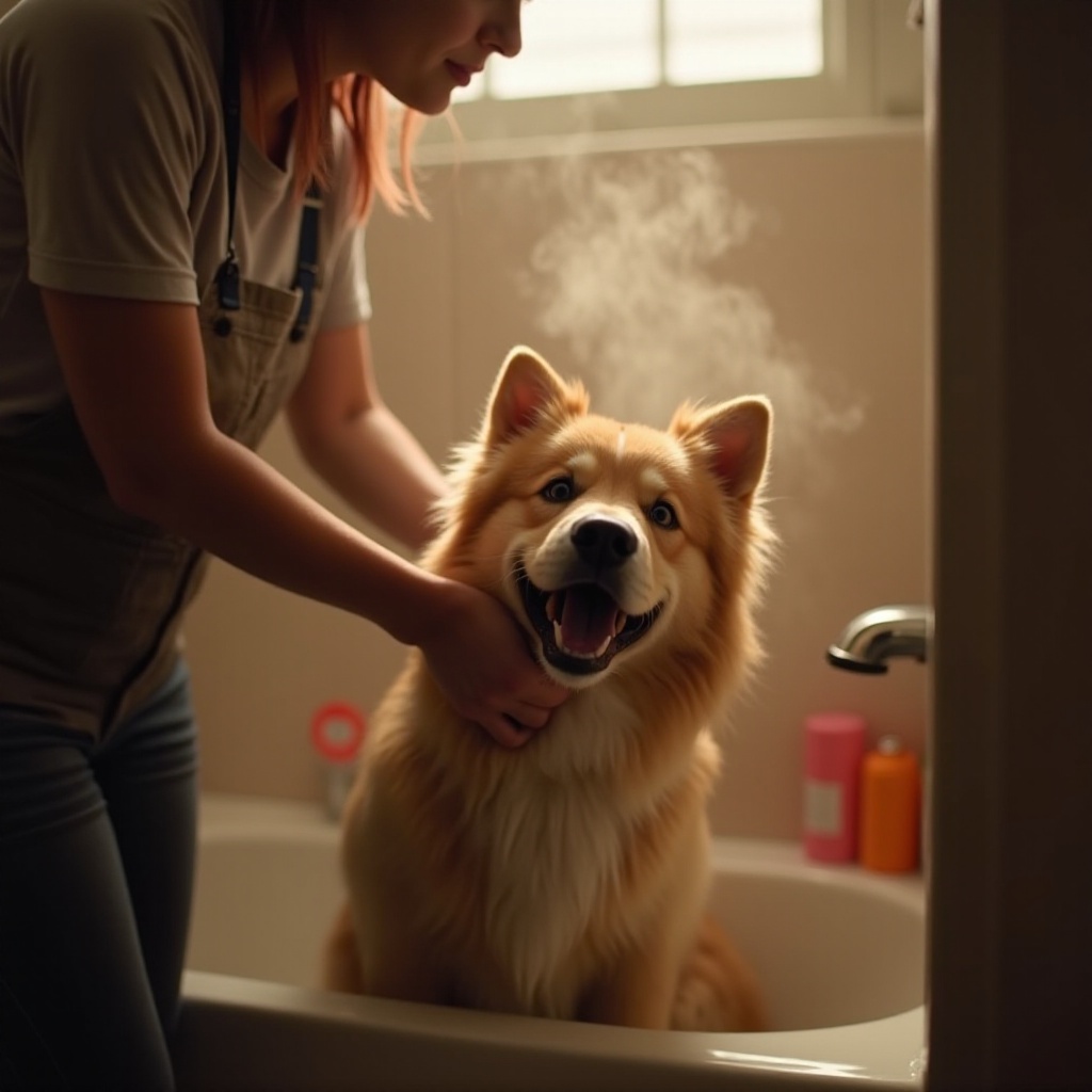 een hond wassen in de winter