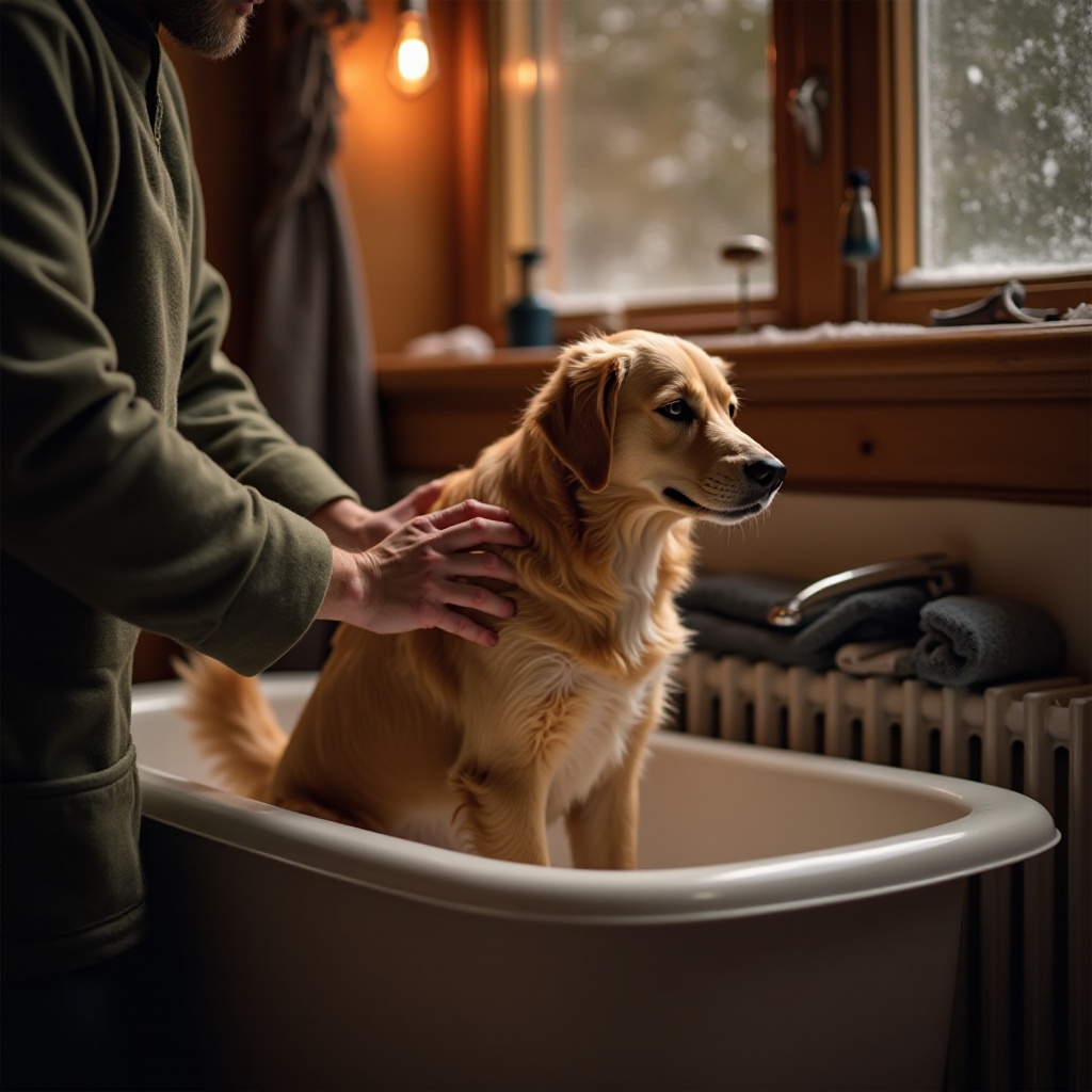 dar banho a um cachorro no inverno